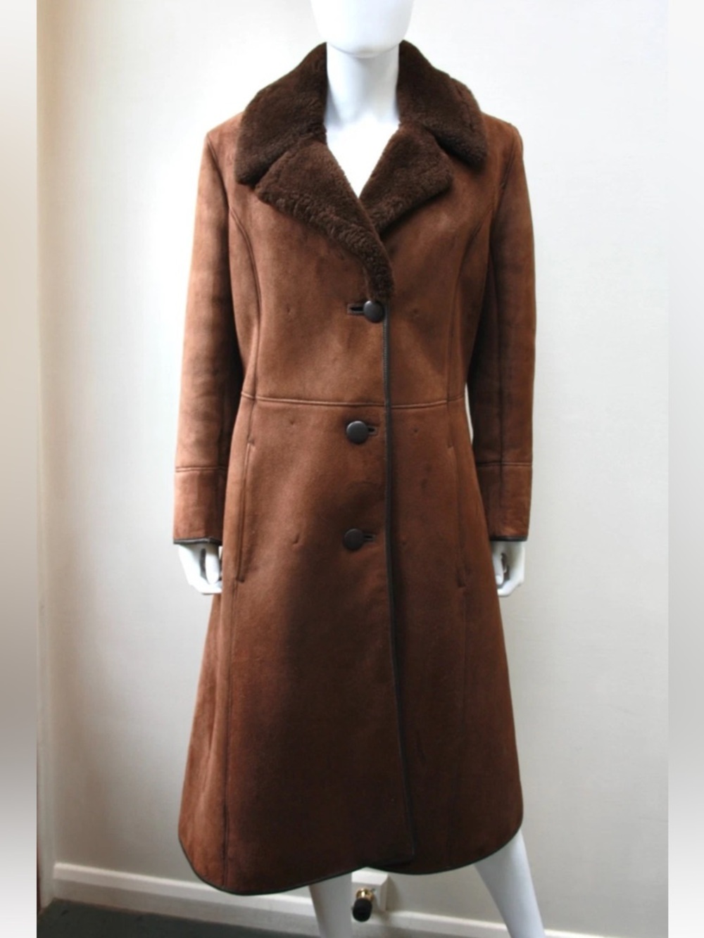 Classic Brown Custom Authentic Shearling Trench Coat